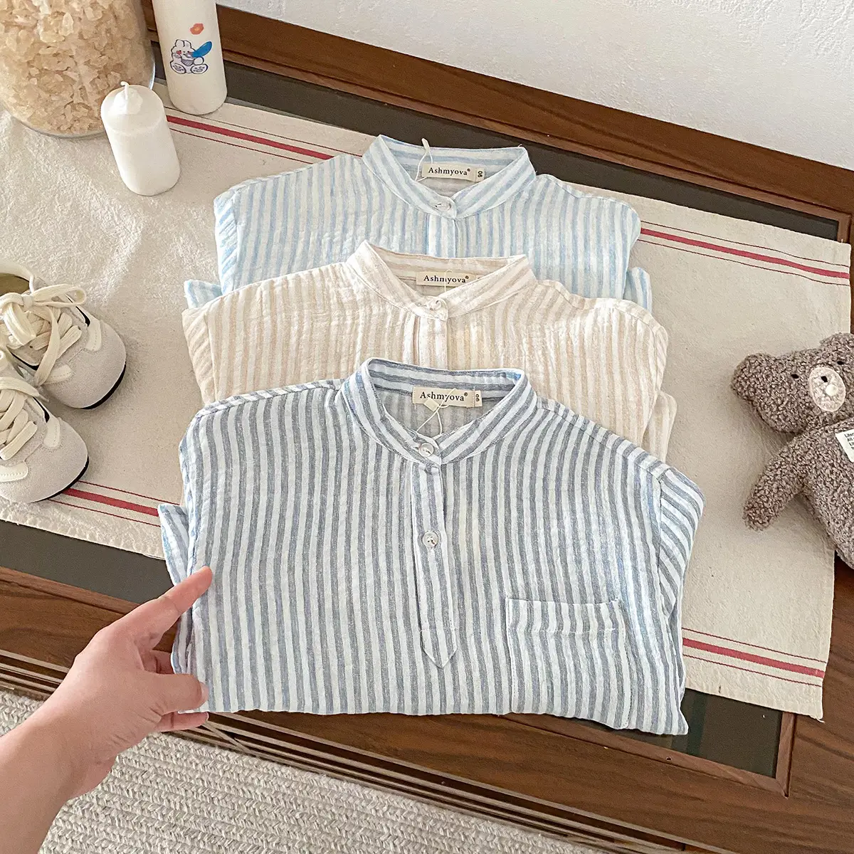 Loose Fitting Linen Striped Long Sleeve T-Shirt for Boys — feature 11