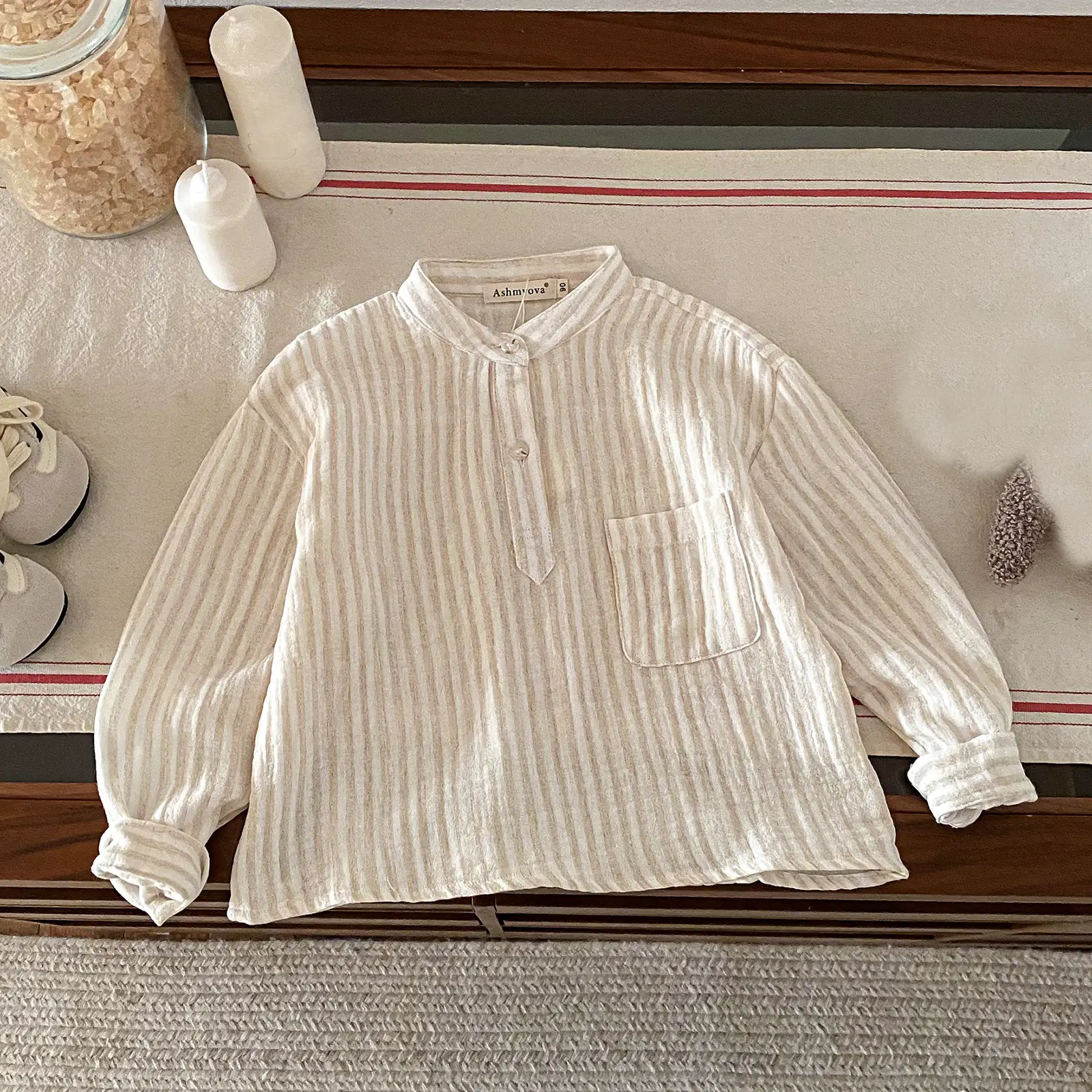 Loose Fitting Linen Striped Long Sleeve T-Shirt for Boys — feature 12
