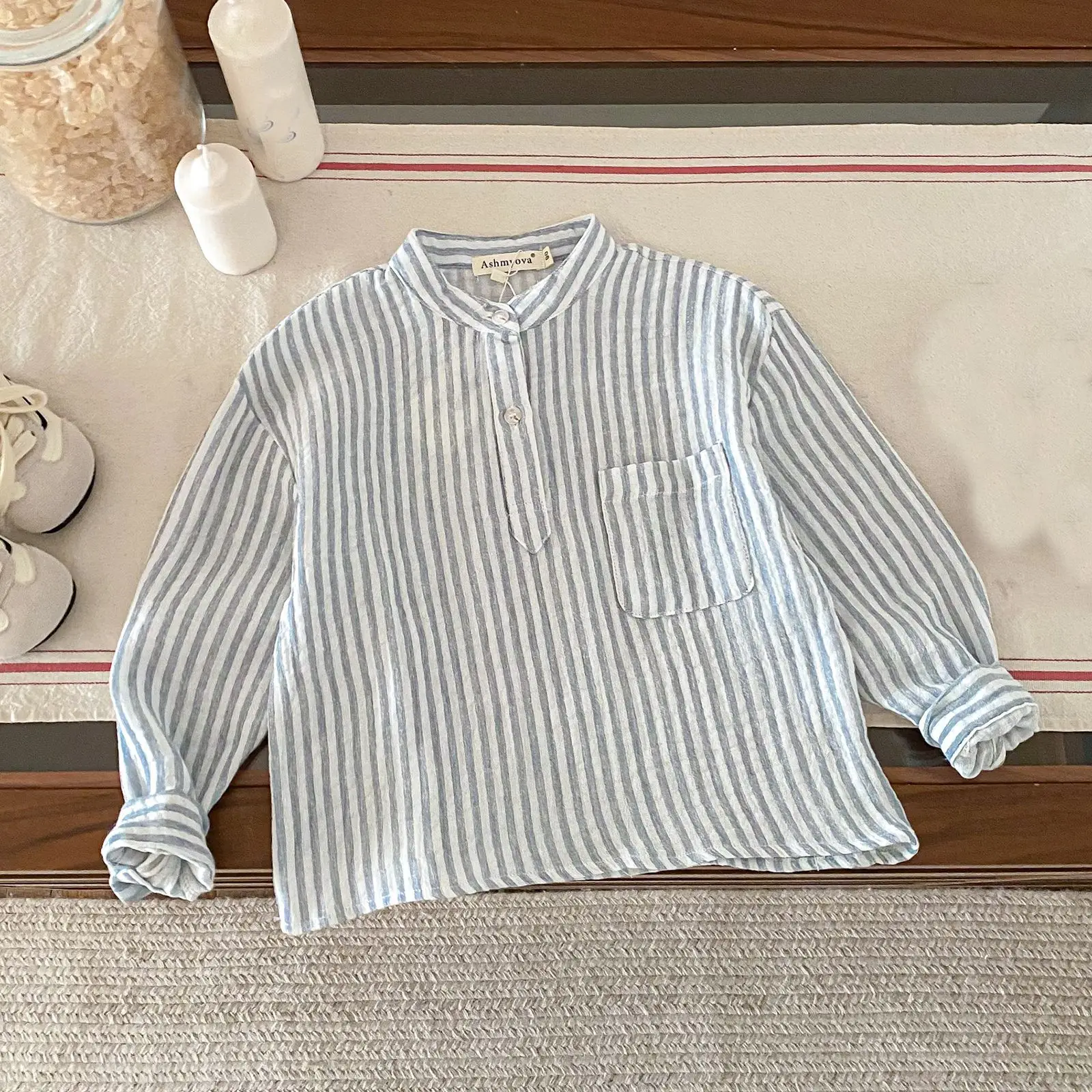 Loose Fitting Linen Striped Long Sleeve T-Shirt for Boys — feature 15