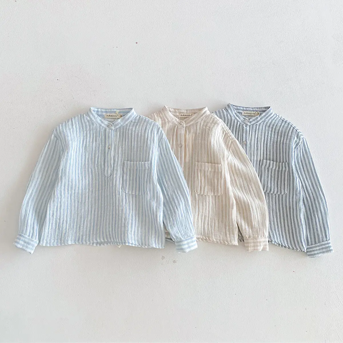 Loose Fitting Linen Striped Long Sleeve T-Shirt for Boys — feature 3