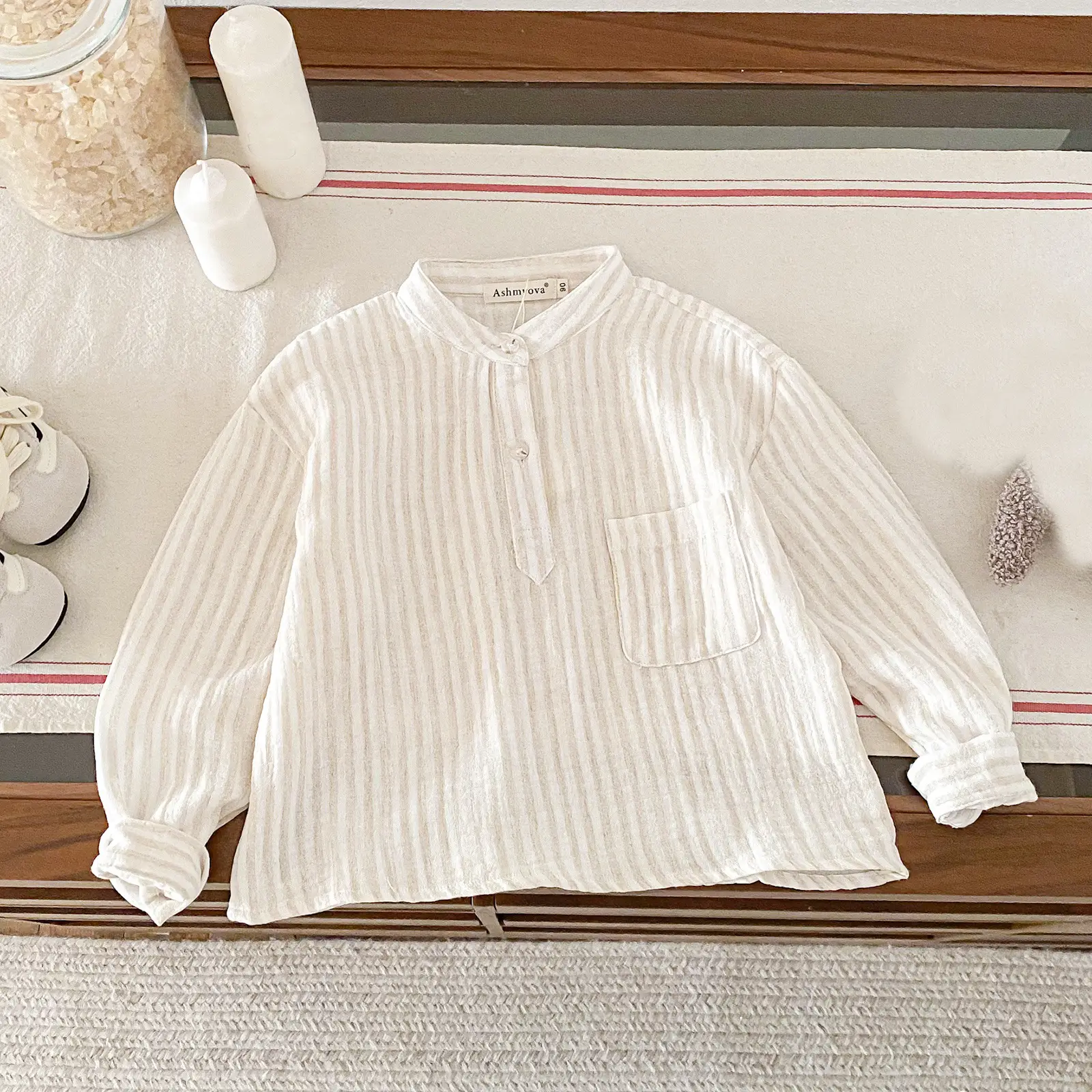 Loose Fitting Linen Striped Long Sleeve T-Shirt for Boys - Image 2