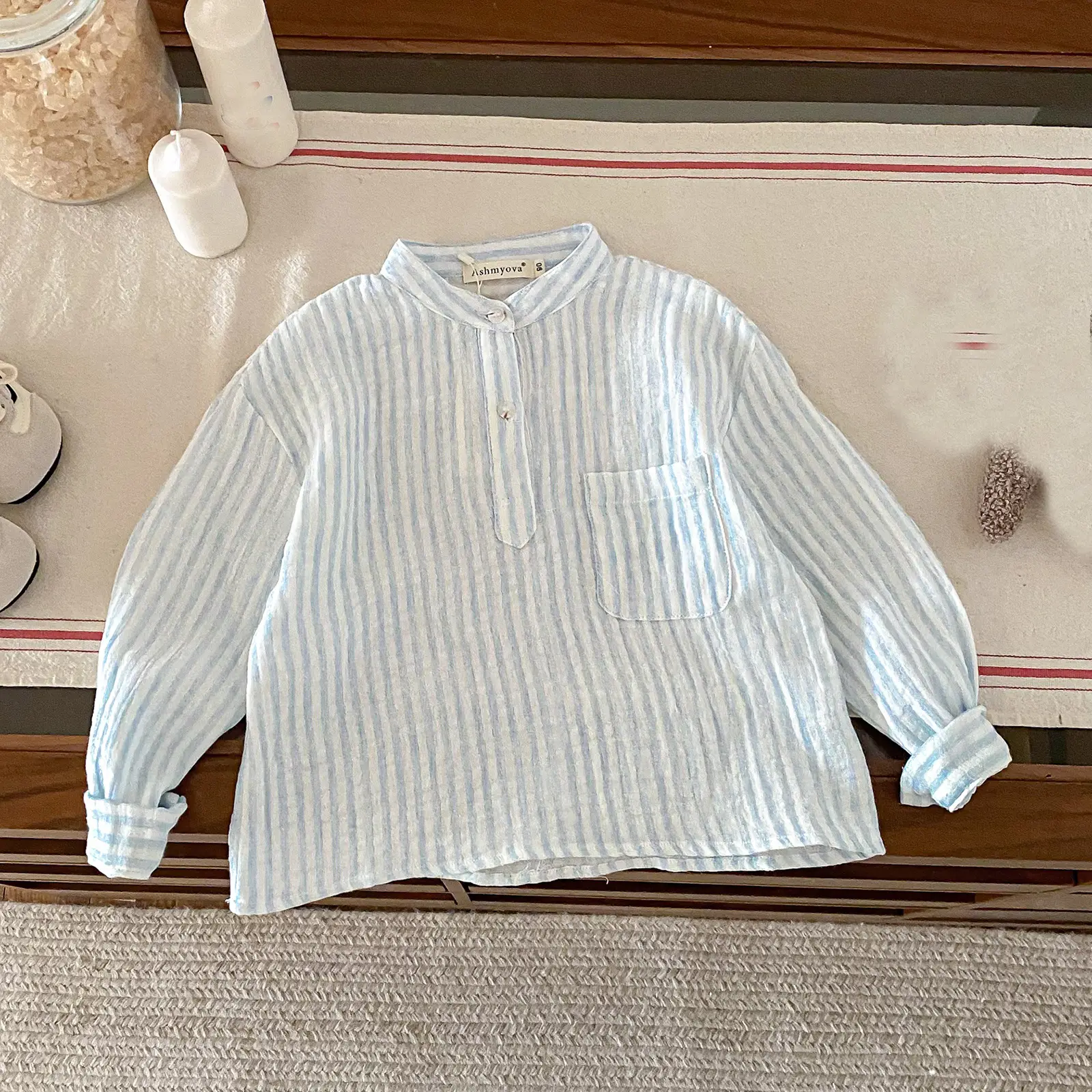 Loose Fitting Linen Striped Long Sleeve T-Shirt for Boys - Image 3
