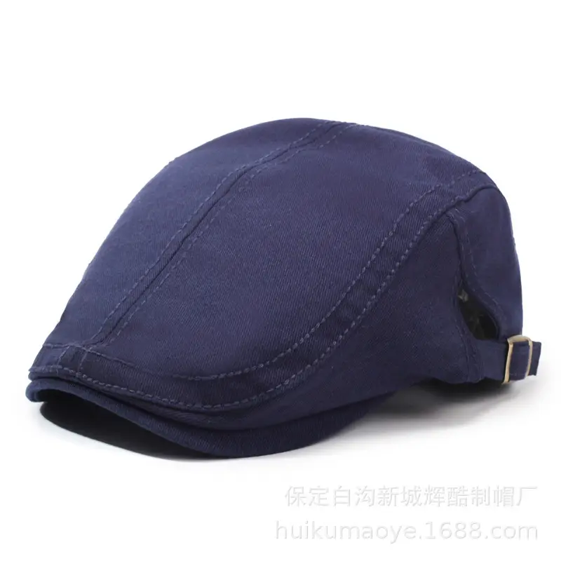 Men Navy Blue Beret Hat with Adjustable Strap - Image 4