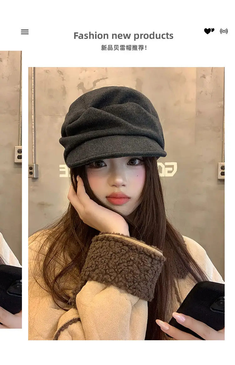 Women Winter Mountain Beret Hat Gray Duck Cap — feature 2