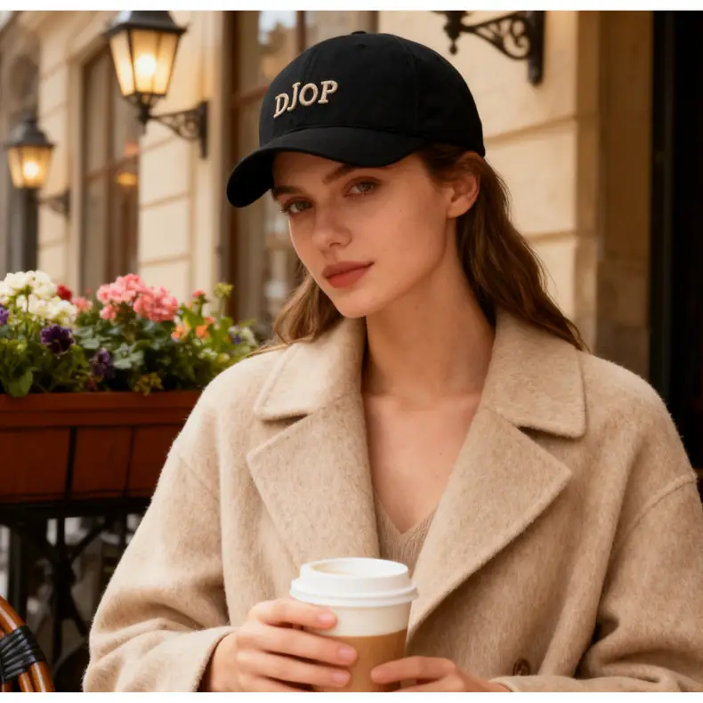 Black DJO P Embroidered Baseball Cap for Men Women — feature 18