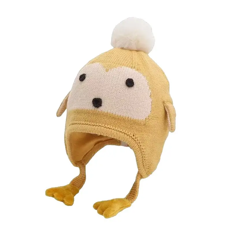 Autumn and Winter Versatile Kidsren's Woolen Hat for Baby Girls, Warm Ear Protection Knitted Pullover Hat, Windproof Woolen Baby Hat