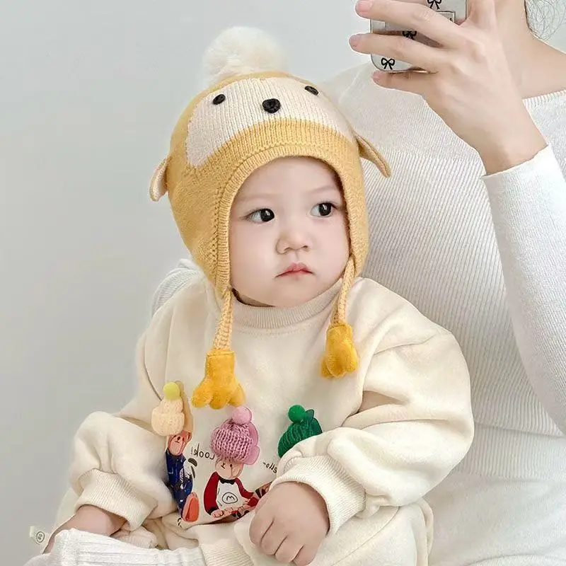 Autumn and Winter Versatile Kidsren's Woolen Hat for Baby Girls, Warm Ear Protection Knitted Pullover Hat, Windproof Woolen Baby Hat — feature 11