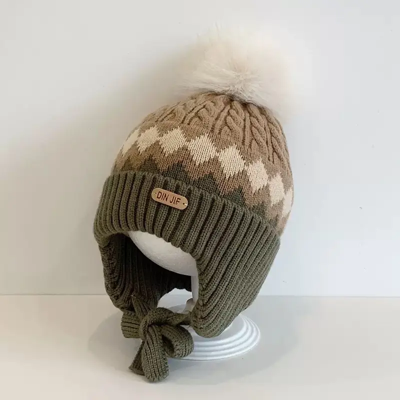 Autumn and Winter Versatile Kidsren's Woolen Hat for Baby Girls, Warm Ear Protection Knitted Pullover Hat, Windproof Woolen Baby Hat