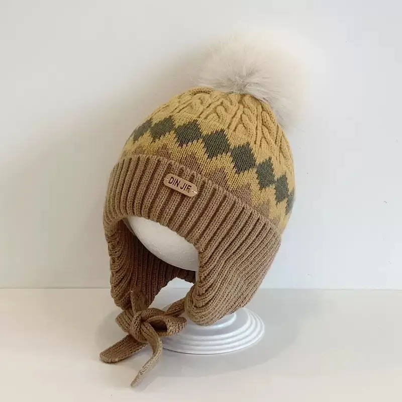 Autumn and Winter Versatile Kidsren's Woolen Hat for Baby Girls, Warm Ear Protection Knitted Pullover Hat, Windproof Woolen Baby Hat