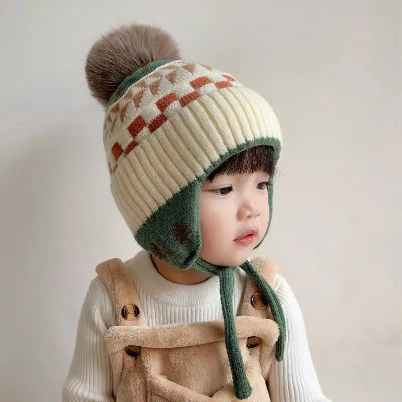 Autumn and Winter Versatile Kidsren's Woolen Hat for Baby Girls, Warm Ear Protection Knitted Pullover Hat, Windproof Woolen Baby Hat