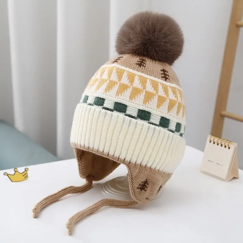 Autumn and Winter Versatile Kidsren's Woolen Hat for Baby Girls, Warm Ear Protection Knitted Pullover Hat, Windproof Woolen Baby Hat