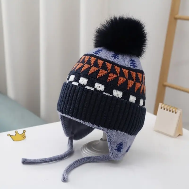 Autumn and Winter Versatile Kidsren's Woolen Hat for Baby Girls, Warm Ear Protection Knitted Pullover Hat, Windproof Woolen Baby Hat