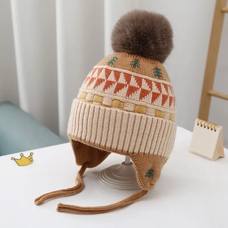 Autumn and Winter Versatile Kidsren's Woolen Hat for Baby Girls, Warm Ear Protection Knitted Pullover Hat, Windproof Woolen Baby Hat