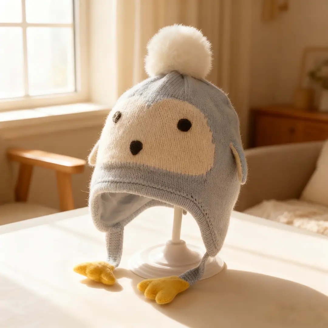 Autumn and Winter Versatile Kidsren's Woolen Hat for Baby Girls, Warm Ear Protection Knitted Pullover Hat, Windproof Woolen Baby Hat
