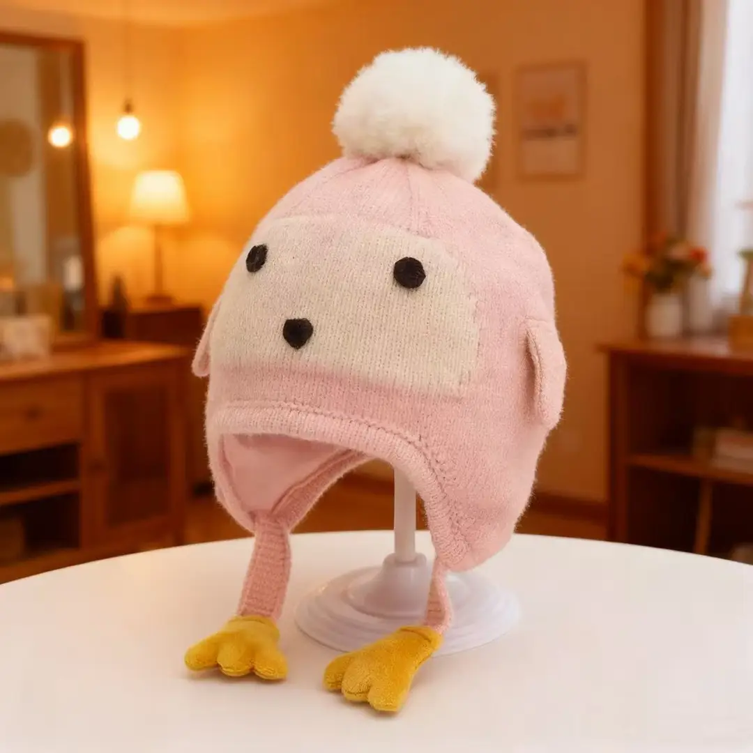 Autumn and Winter Versatile Kidsren's Woolen Hat for Baby Girls, Warm Ear Protection Knitted Pullover Hat, Windproof Woolen Baby Hat