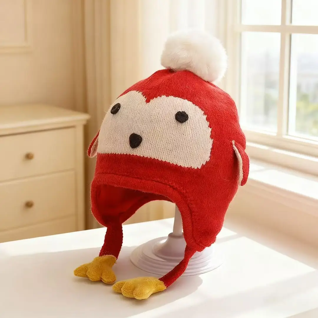 Autumn and Winter Versatile Kidsren's Woolen Hat for Baby Girls, Warm Ear Protection Knitted Pullover Hat, Windproof Woolen Baby Hat