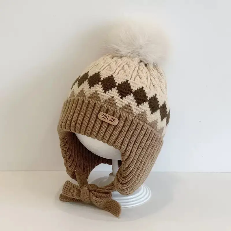 Autumn and Winter Versatile Kidsren's Woolen Hat for Baby Girls, Warm Ear Protection Knitted Pullover Hat, Windproof Woolen Baby Hat
