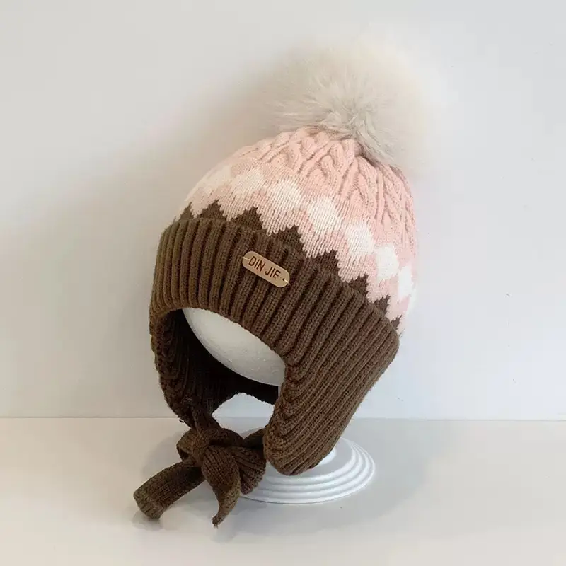 Autumn and Winter Versatile Kidsren's Woolen Hat for Baby Girls, Warm Ear Protection Knitted Pullover Hat, Windproof Woolen Baby Hat