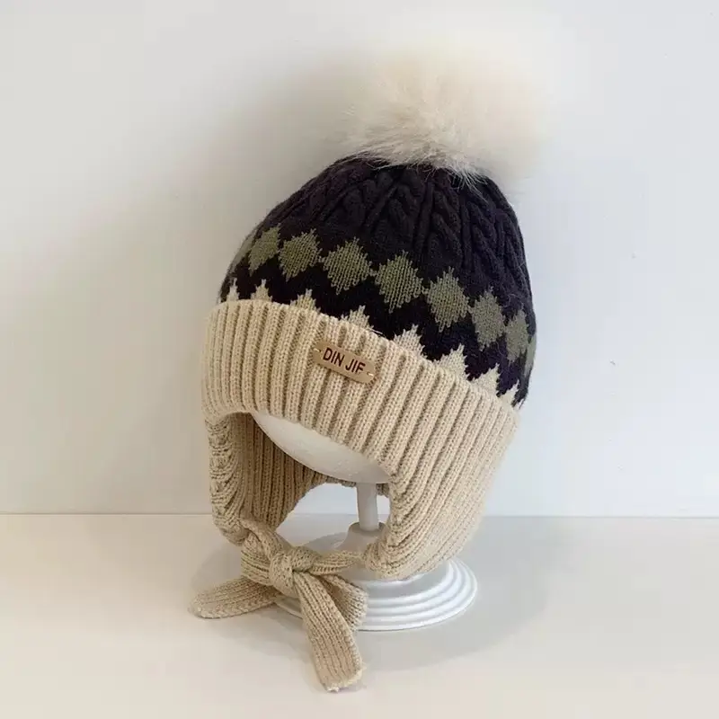 Autumn and Winter Versatile Kidsren's Woolen Hat for Baby Girls, Warm Ear Protection Knitted Pullover Hat, Windproof Woolen Baby Hat