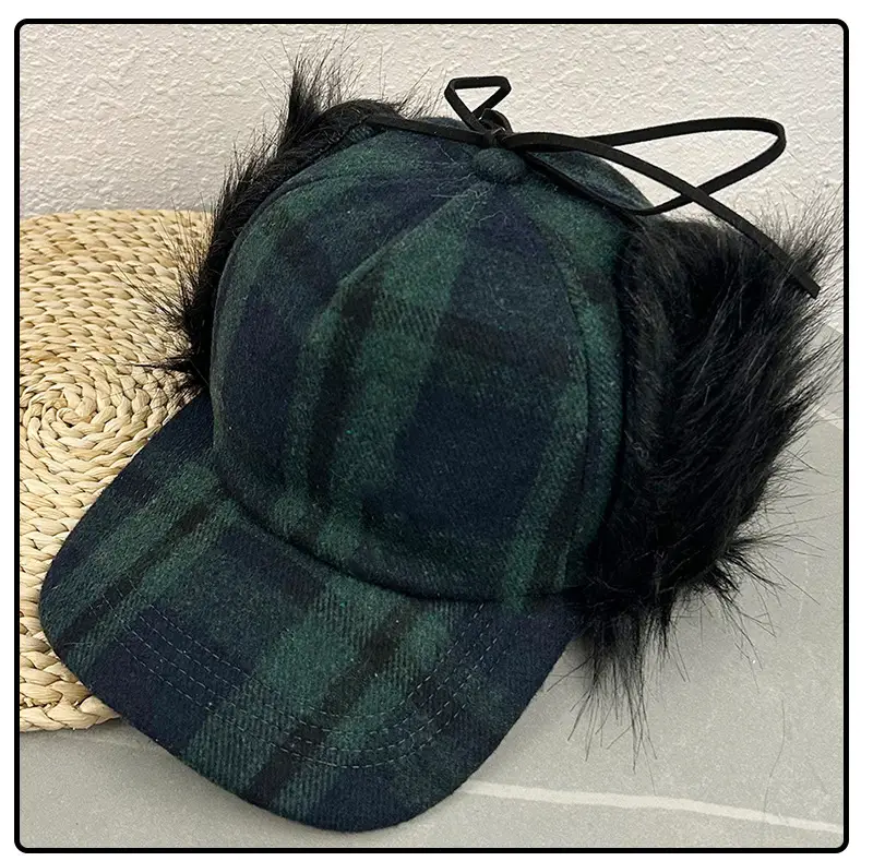 2026 Plaid Baseball Cap with Fur Trim for Warmth — feature 22