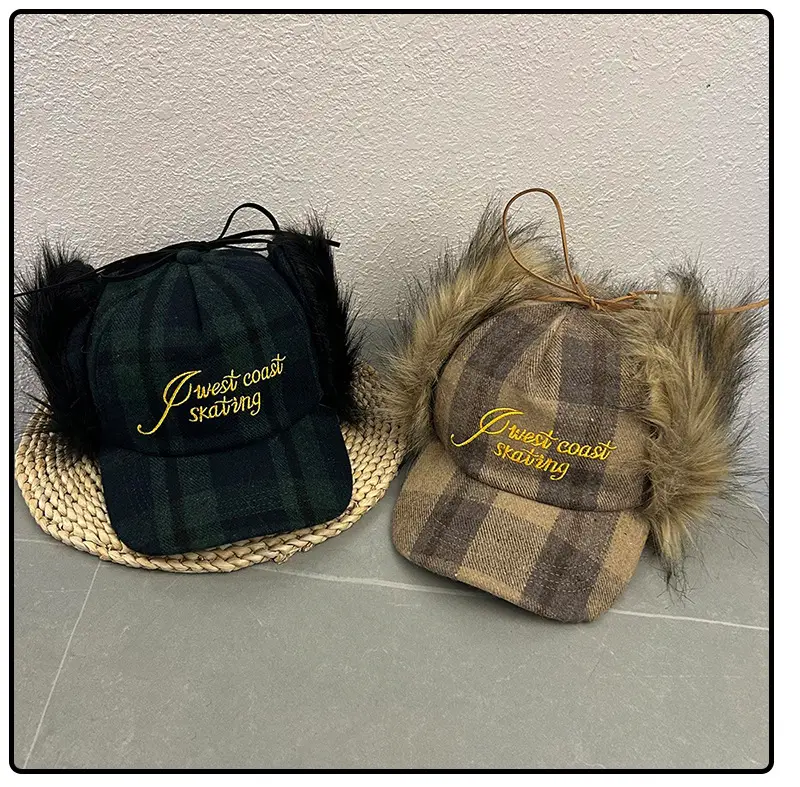 2026 Plaid Baseball Cap with Fur Trim for Warmth — feature 24