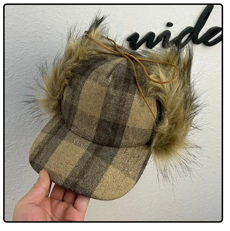 2026 Plaid Baseball Cap with Fur Trim for Warmth — feature 25