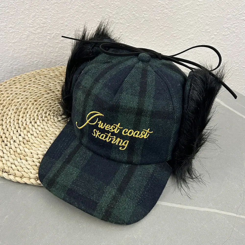 2026 Plaid Baseball Cap with Fur Trim for Warmth - Image 3