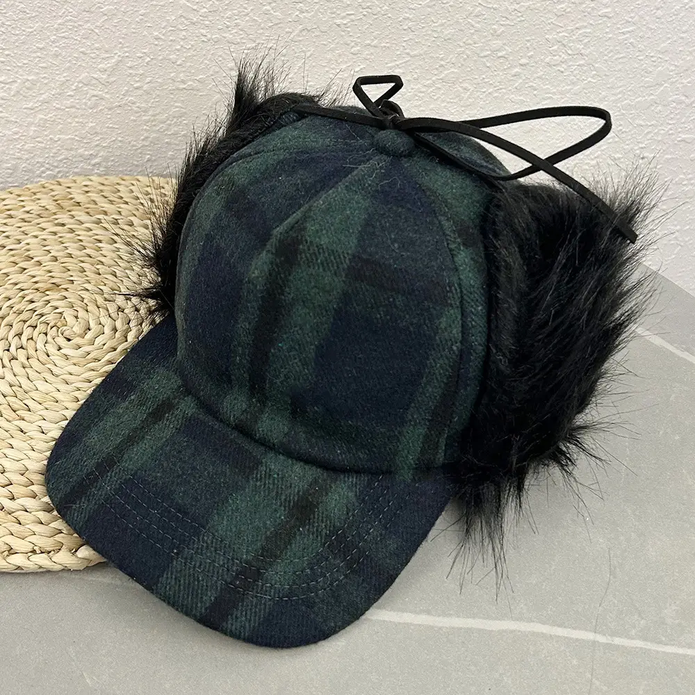 2026 Plaid Baseball Cap with Fur Trim for Warmth - Image 4