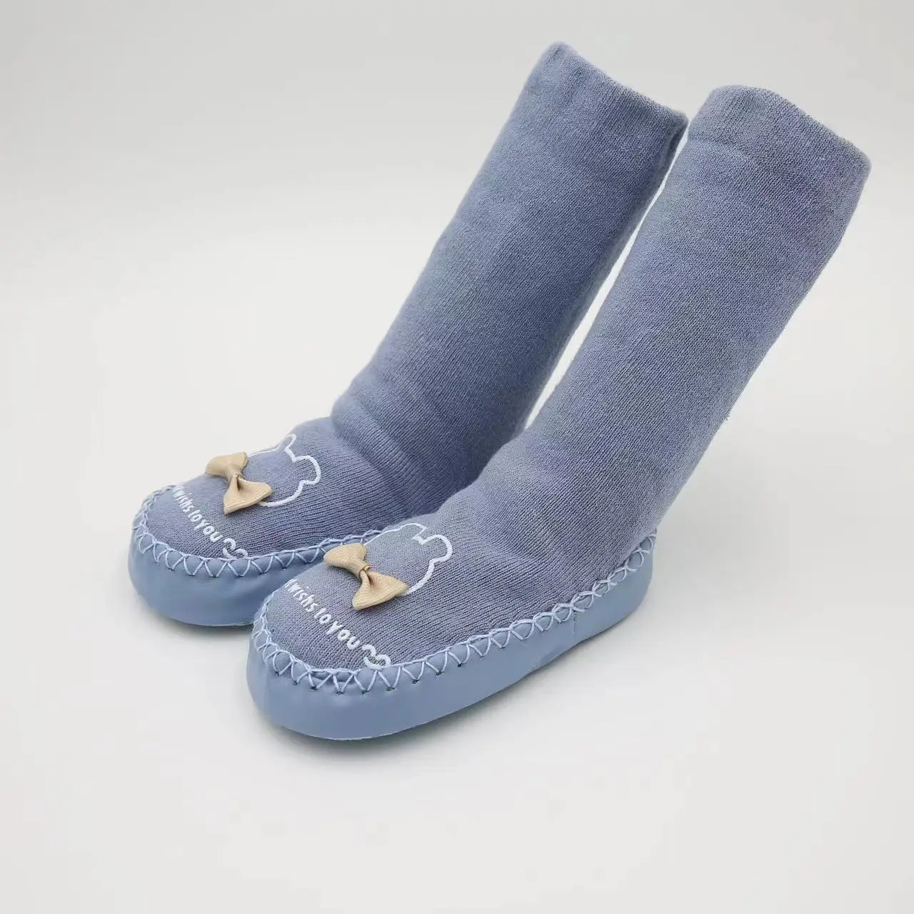 Blue Soft Baby Socks with Gold Buckle