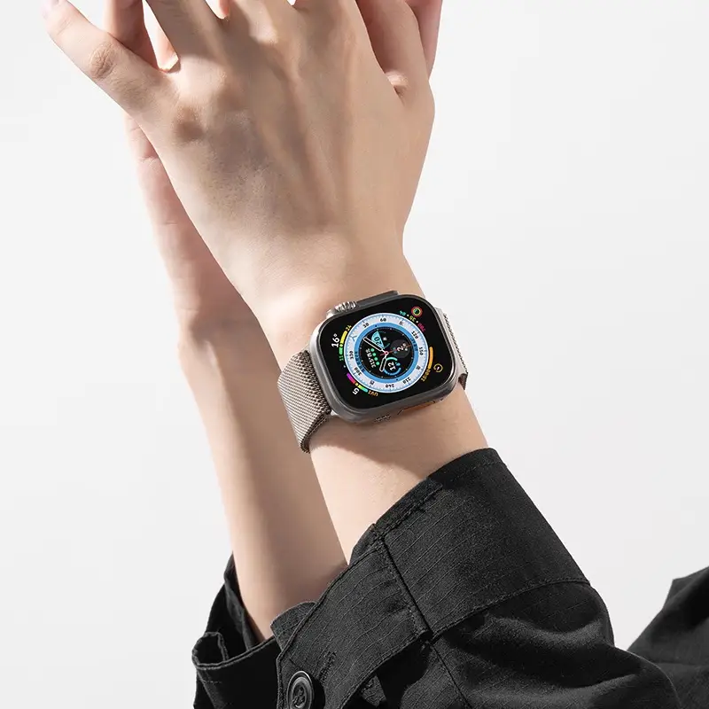 Suitable for Apple Watch 11m Blue Watch Strap Parachute Buckle Stainless Steel Metal Watch Strap Thick Mesh Fine Mesh