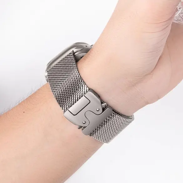 Suitable for Apple Watch 11m Blue Watch Strap Parachute Buckle Stainless Steel Metal Watch Strap Thick Mesh Fine Mesh