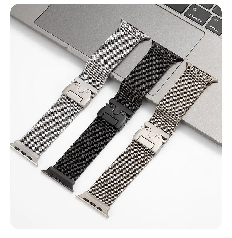 Suitable for Apple Watch 11m Blue Watch Strap Parachute Buckle Stainless Steel Metal Watch Strap Thick Mesh Fine Mesh — feature 17