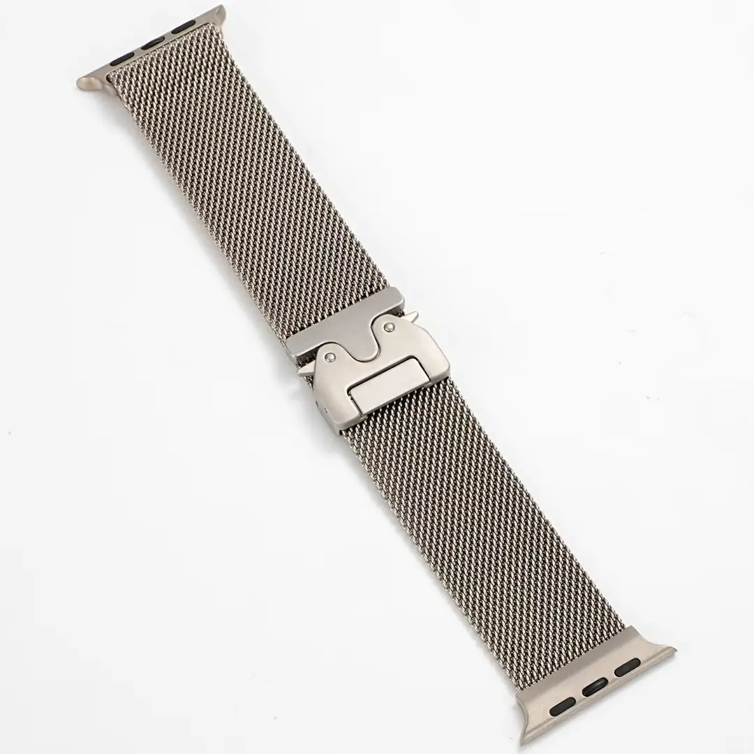 Suitable for Apple Watch 11m Blue Watch Strap Parachute Buckle Stainless Steel Metal Watch Strap Thick Mesh Fine Mesh