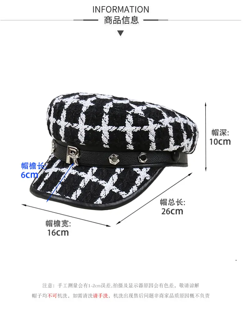 Black White Plaid Duckbill Cap with Metal Buckles — feature 27