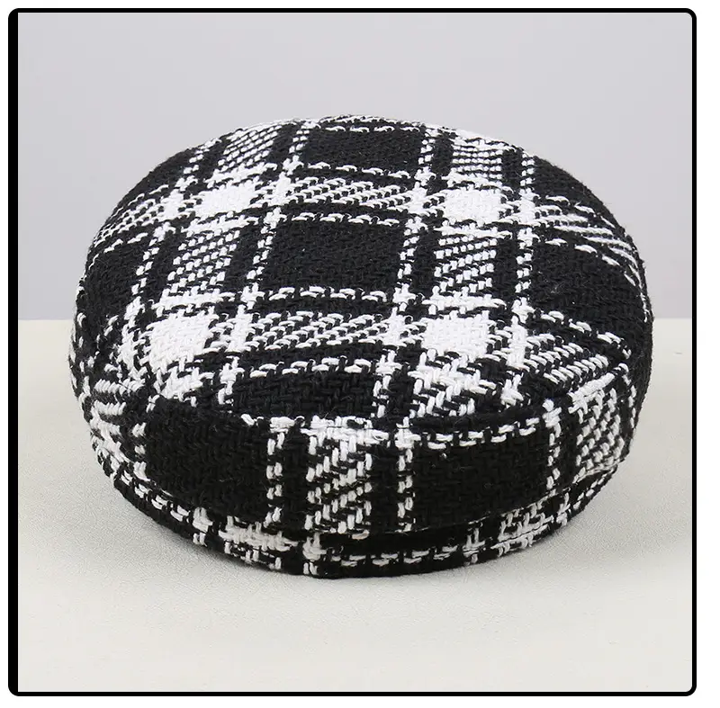 Black White Plaid Duckbill Cap with Metal Buckles — feature 32