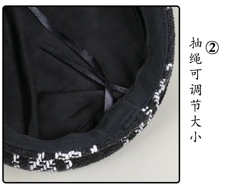Black White Plaid Duckbill Cap with Metal Buckles — feature 35