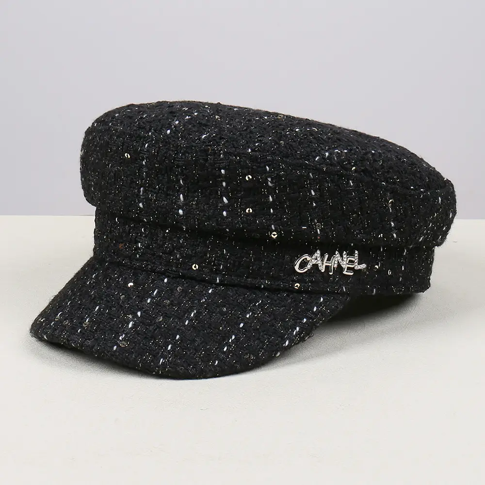 Black White Plaid Duckbill Cap with Metal Buckles - Image 5