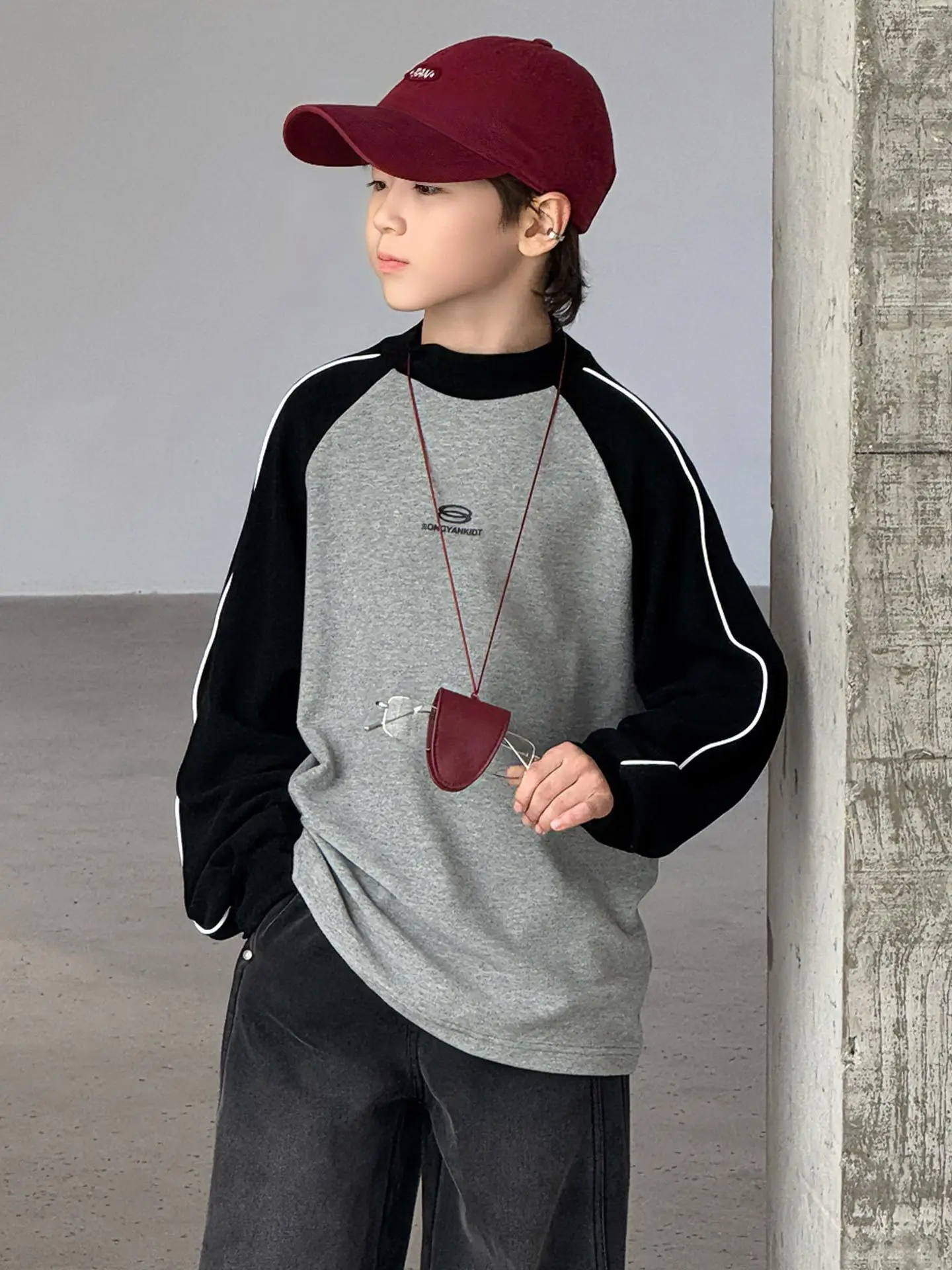 Children's Long Sleeve T-Shirt Grey Black 2025
