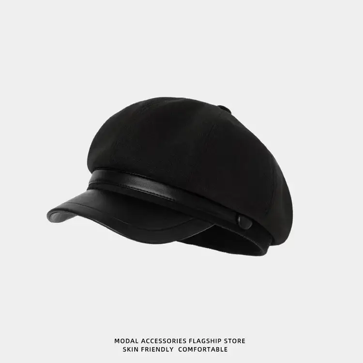 Women Wool Beret Face-Slimming Cap Black 2024 Winter - Image 6