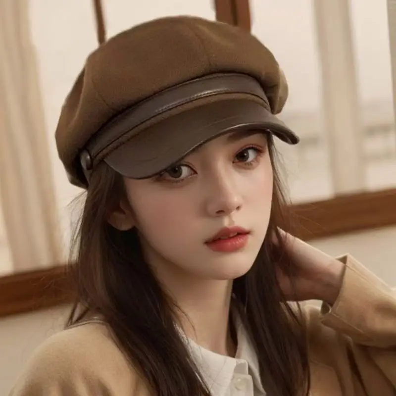 Women Wool Beret Face-Slimming Cap Black 2024 Winter — feature 2
