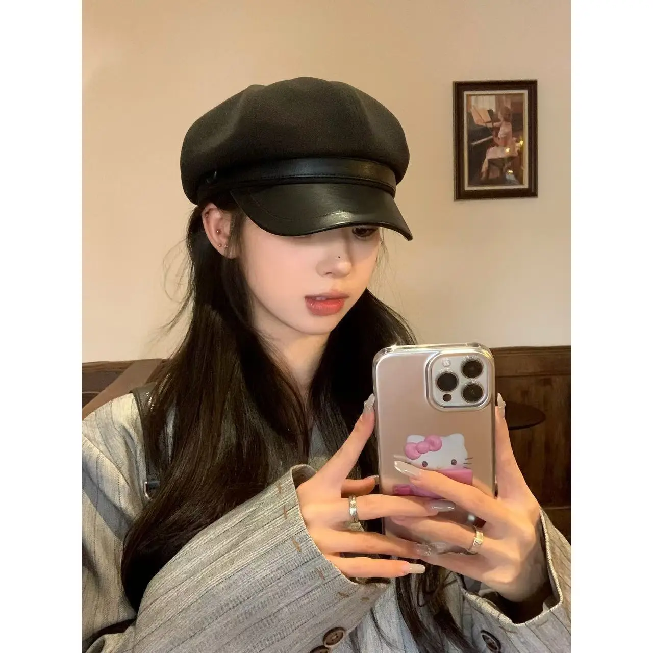 Women Wool Beret Face-Slimming Cap Black 2024 Winter — feature 7