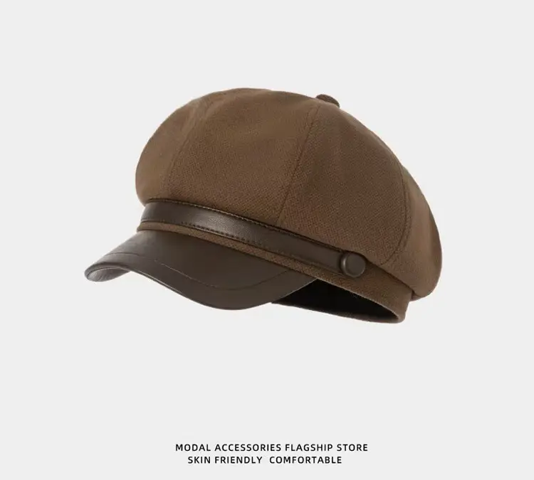 Women Wool Beret Face-Slimming Cap Black 2024 Winter - Image 2