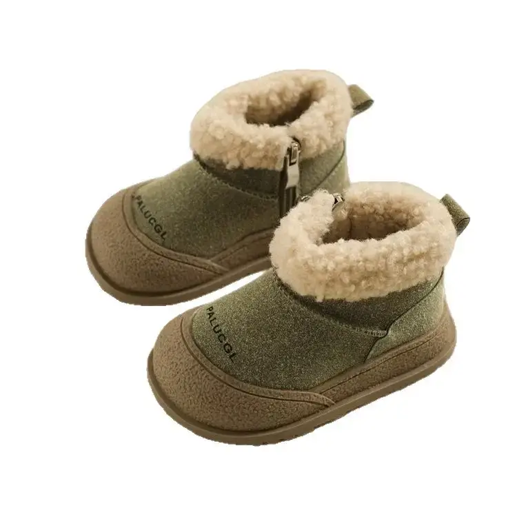 Girls' Green Velvet Snow Boots with Fleece Lining