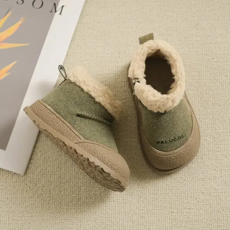 Girls' Green Velvet Snow Boots with Fleece Lining — feature 3
