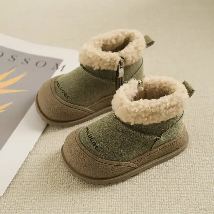 Girls' Green Velvet Snow Boots with Fleece Lining — feature 5