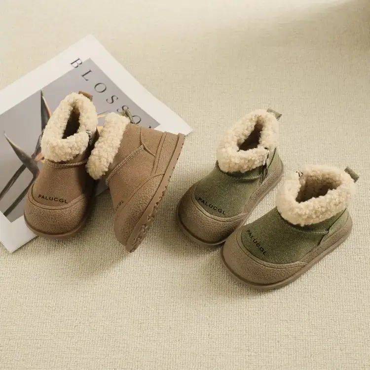 Girls' Green Velvet Snow Boots with Fleece Lining — feature 8