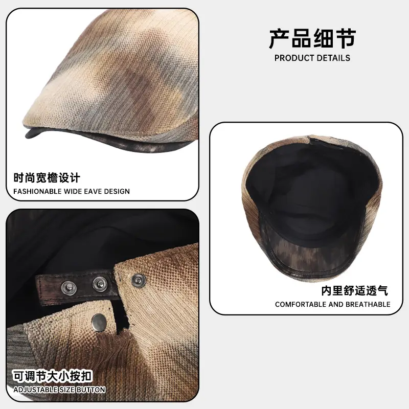 New Tie-Dye Beret for Women Autumn Winter Warm Forward Cap Artistic Painter Cap Newsboy Cap British Style - Image 7