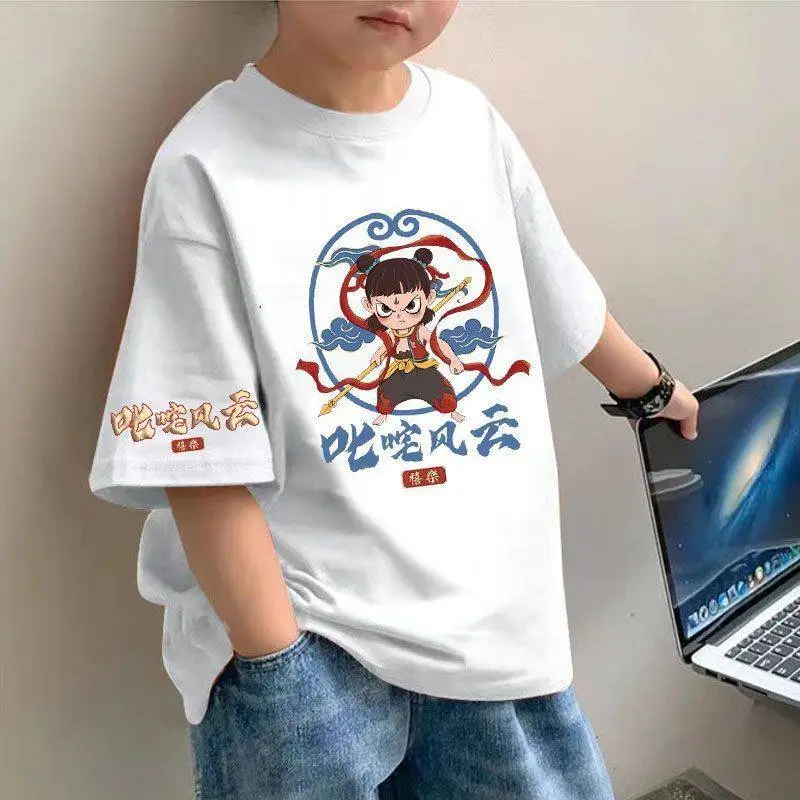 Boys Nezha Cotton T-Shirt Pink Loose Sleeve - Image 8