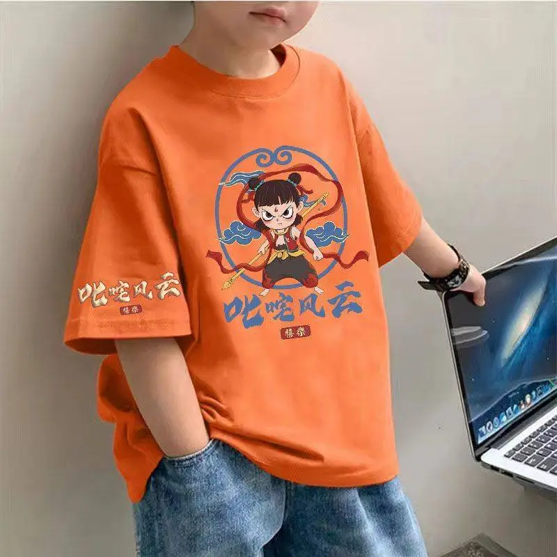 Boys Nezha Cotton T-Shirt Pink Loose Sleeve - Image 10