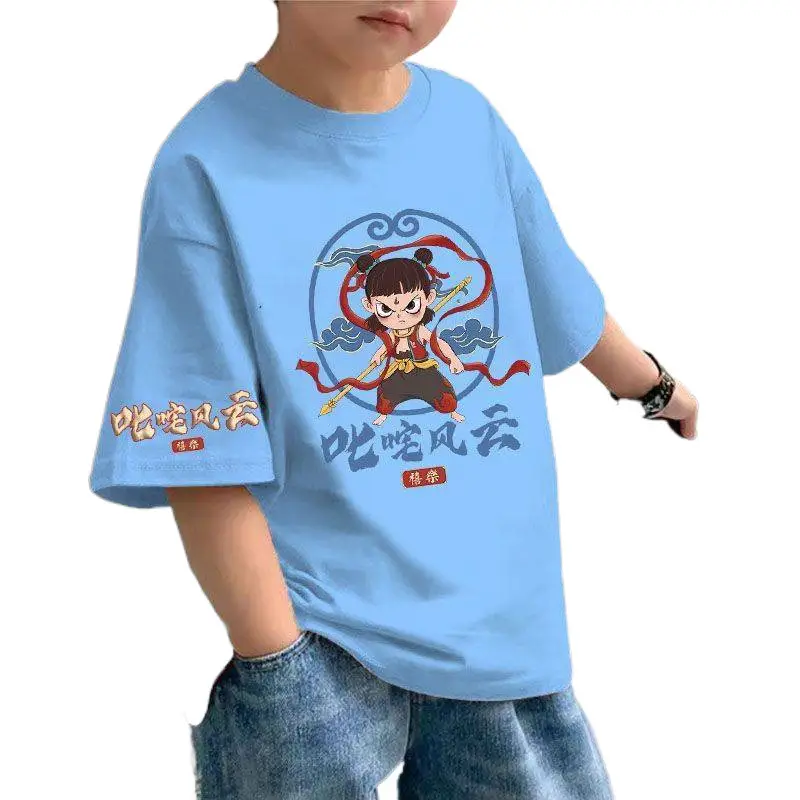 Boys Nezha Cotton T-Shirt Pink Loose Sleeve - Image 11